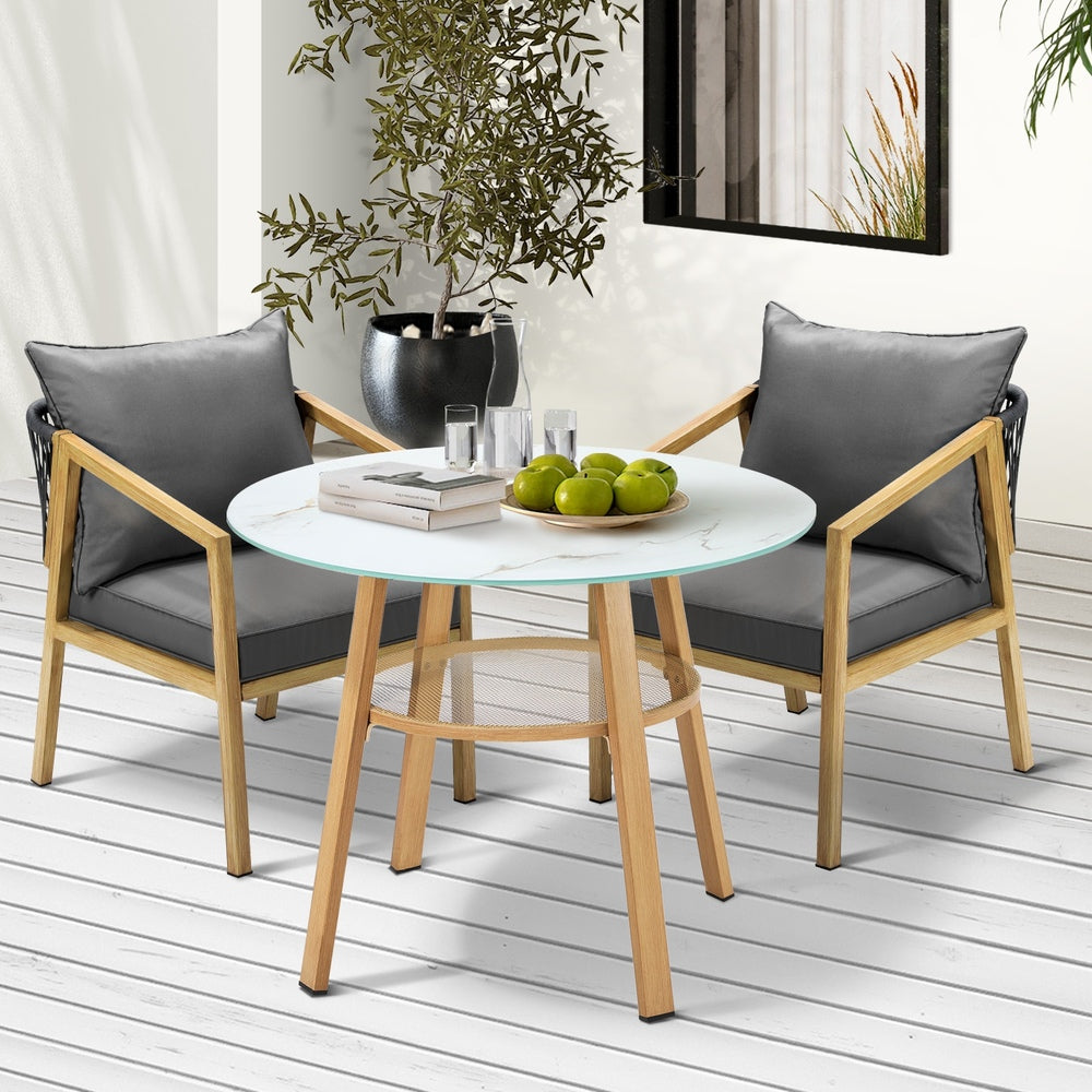 Livsip 3PCS Outdoor Dining Set 90cm Table Lounge Chairs-Outdoor Dining Set-PEROZ Accessories