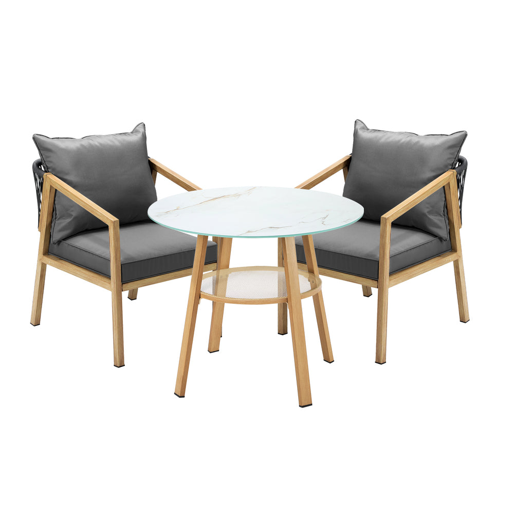 Livsip 3PCS Outdoor Dining Set 90cm Table Lounge Chairs-Outdoor Dining Set-PEROZ Accessories
