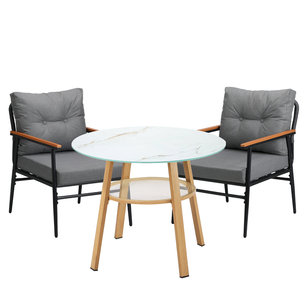 Livsip 3PCS Outdoor Furniture Dining Set Table with Storage Shelf-Outdoor Dining Set-PEROZ Accessories
