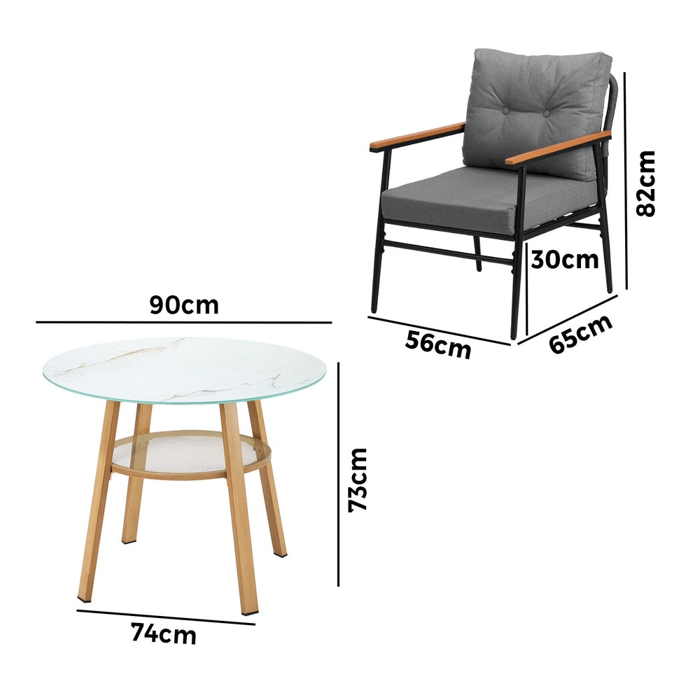 Livsip 3PCS Outdoor Furniture Dining Set Table with Storage Shelf-Outdoor Dining Set-PEROZ Accessories