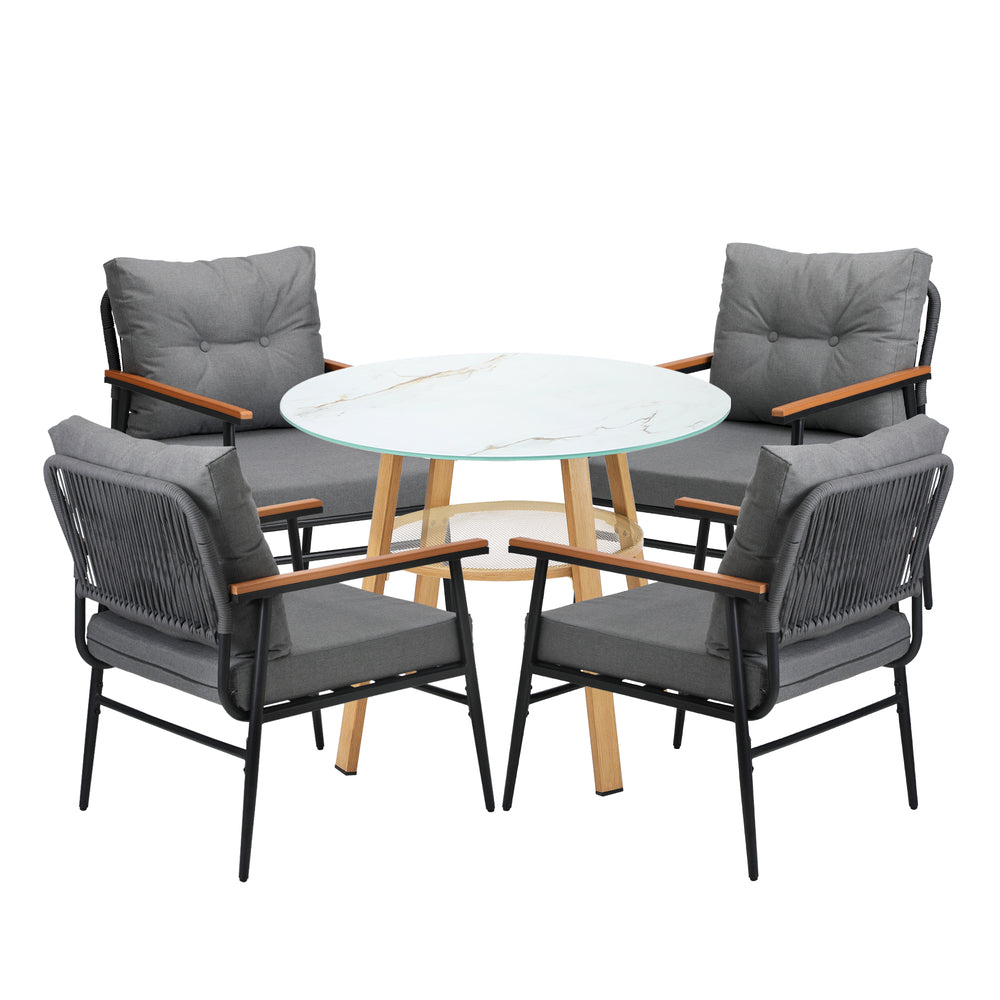 Livsip 5PCS Outdoor Furniture Dining Set Table with Storage Shelf-Outdoor Dining Set-PEROZ Accessories