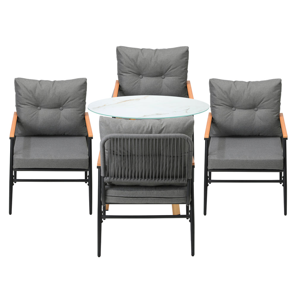 Livsip 5PCS Outdoor Furniture Dining Set Table with Storage Shelf-Outdoor Dining Set-PEROZ Accessories
