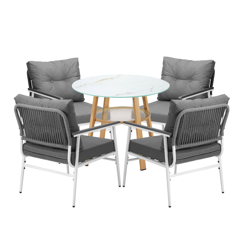 Livsip Outdoor 5PCS Dining Set Table with Storage Shelf-Outdoor Dining Set-PEROZ Accessories
