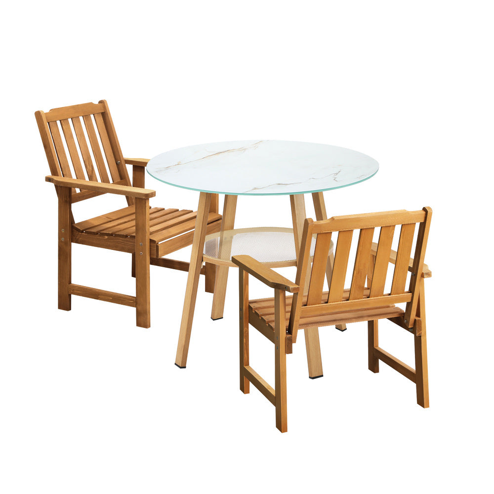 Livsip 3PC Outdoor Dining Set Solid Wood Chair and Table-Outdoor Dining Set-PEROZ Accessories