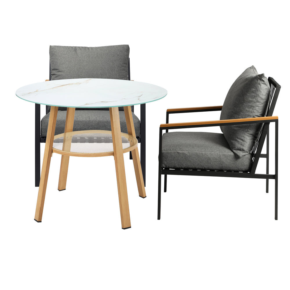 Livsip 3 Piece Outdoor Dining Setting Table w/Storage Shelf-Outdoor Dining Set-PEROZ Accessories