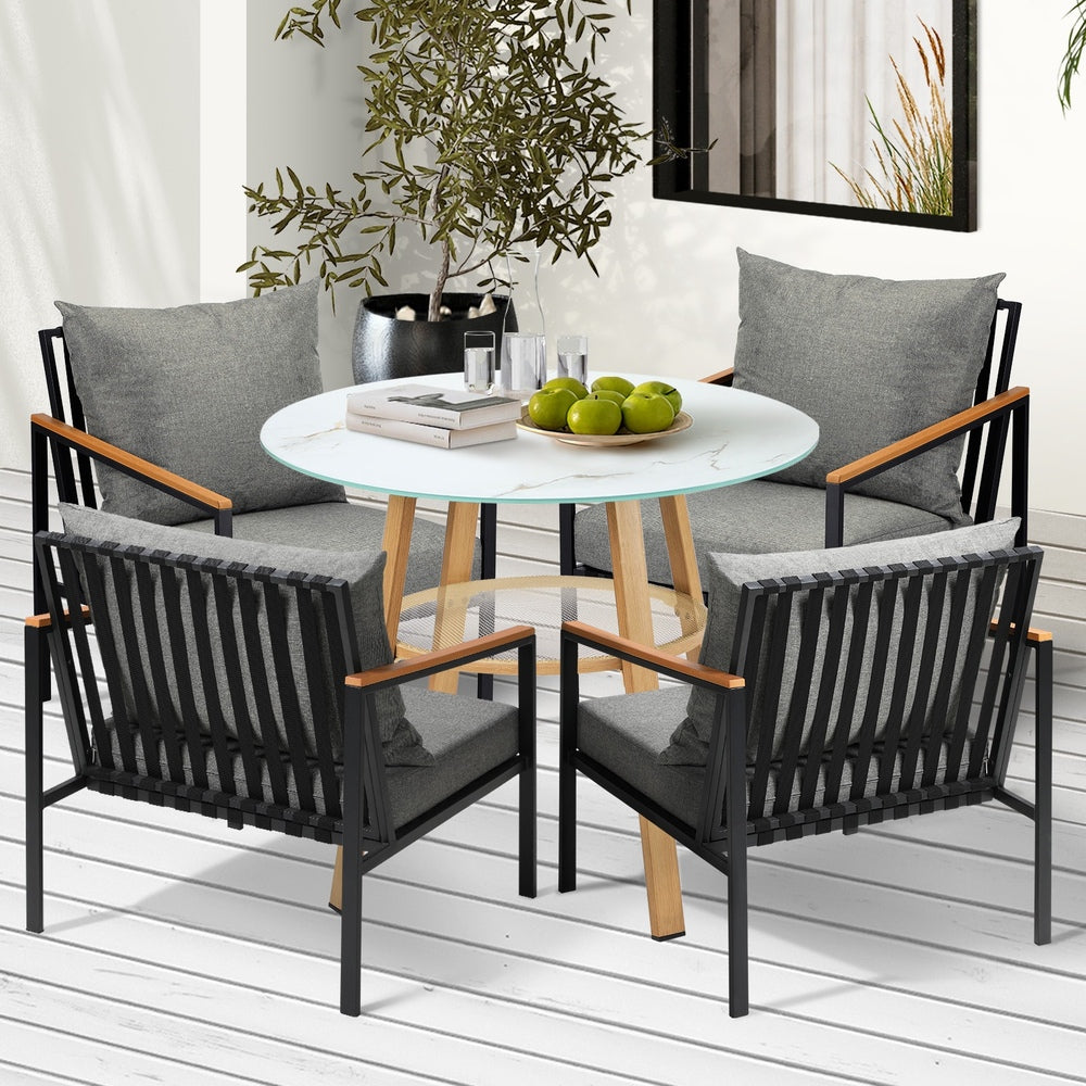 Livsip 5 Piece Outdoor Dining Setting Table w/Storage Shelf-Outdoor Dining Set-PEROZ Accessories