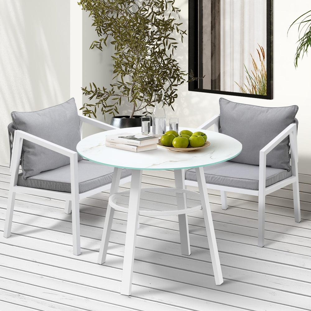 Livsip Outdoor Dining Setting Lounge Chair Bistro Set 3PCS White-Outdoor Dining Set-PEROZ Accessories