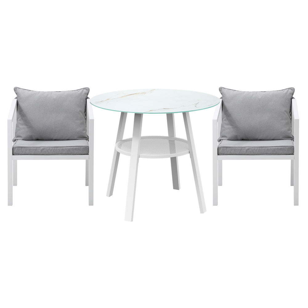 Livsip Outdoor Dining Setting Lounge Chair Bistro Set 3PCS White-Outdoor Dining Set-PEROZ Accessories