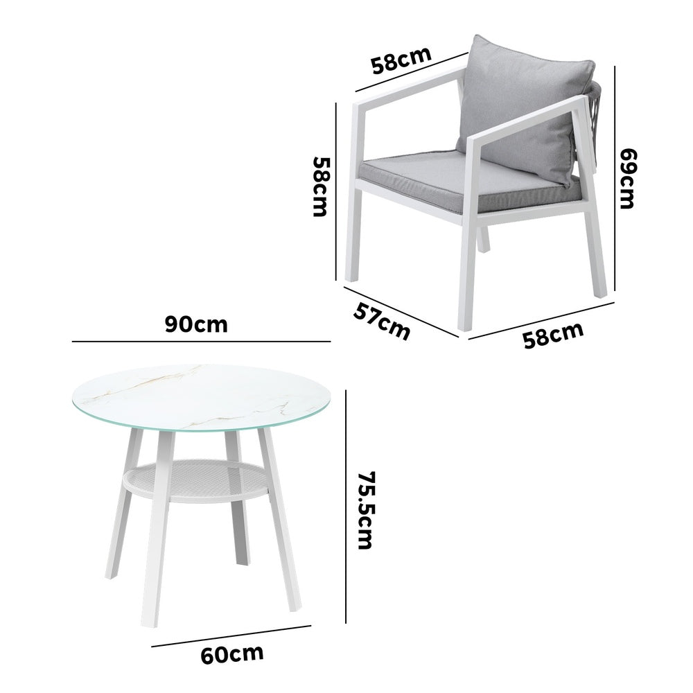 Livsip Outdoor Dining Setting Lounge Chair Bistro Set 3PCS White-Outdoor Dining Set-PEROZ Accessories