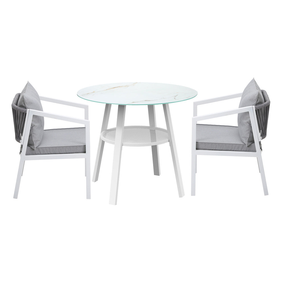 Livsip Outdoor Dining Setting Lounge Chair Bistro Set 3PCS White-Outdoor Dining Set-PEROZ Accessories