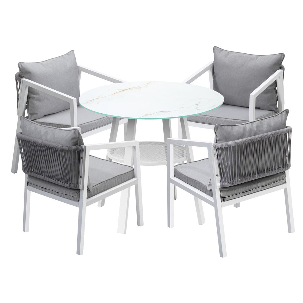 Livsip Outdoor Dining Setting Lounge Chair Bistro Set 5PCS White-Outdoor Dining Set-PEROZ Accessories