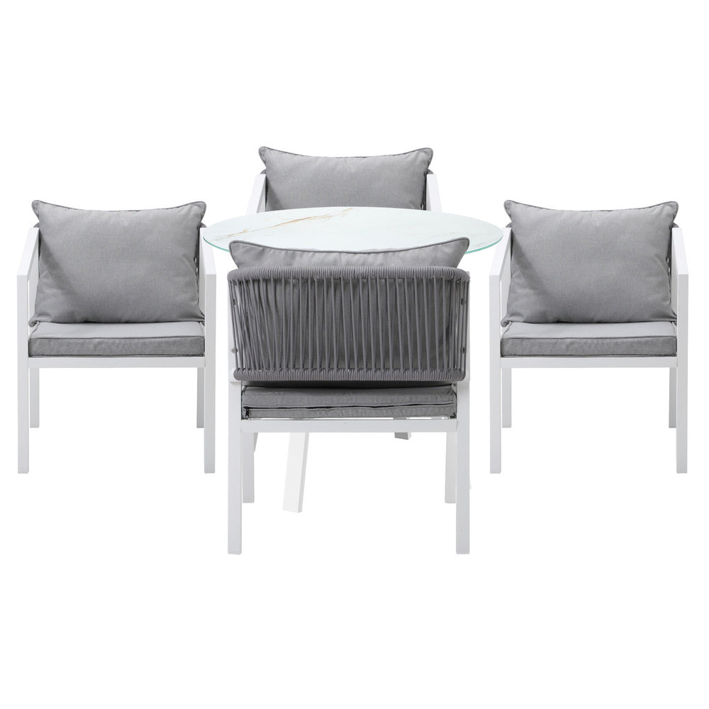Livsip Outdoor Dining Setting Lounge Chair Bistro Set 5PCS White-Outdoor Dining Set-PEROZ Accessories