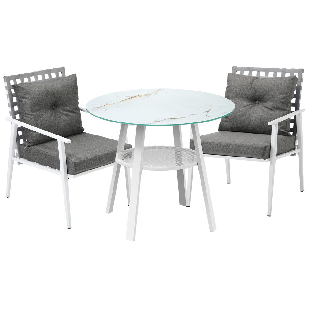 Livsip Outdoor Dining Set 3PCS Marble Table Rattan Chair-Outdoor Dining Set-PEROZ Accessories