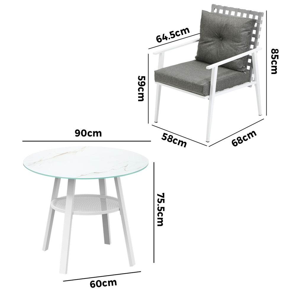 Livsip Outdoor Dining Set 3PCS Marble Table Rattan Chair-Outdoor Dining Set-PEROZ Accessories