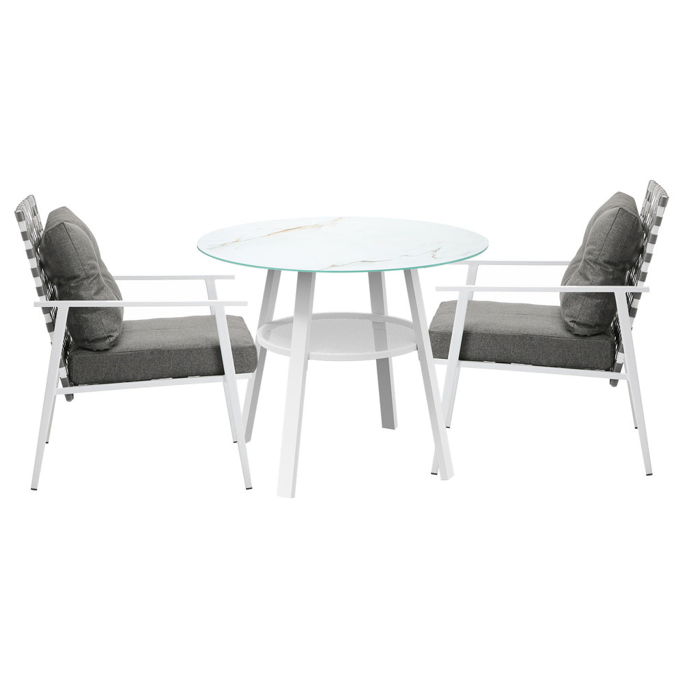 Livsip Outdoor Dining Set 3PCS Marble Table Rattan Chair-Outdoor Dining Set-PEROZ Accessories