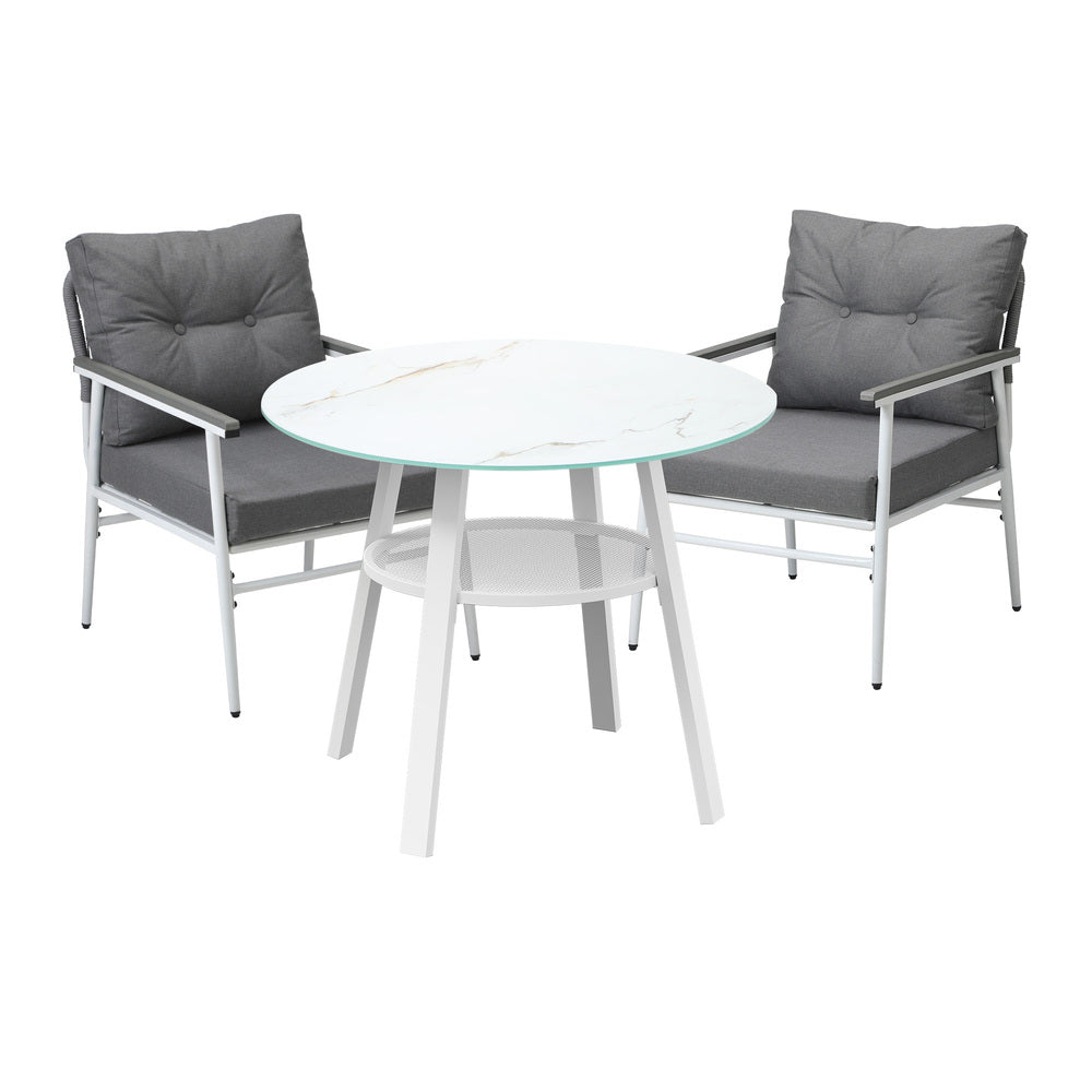 Livsip Outdoor Dining Setting 2 Seater Tempered Glass Table-Outdoor Dining Set-PEROZ Accessories