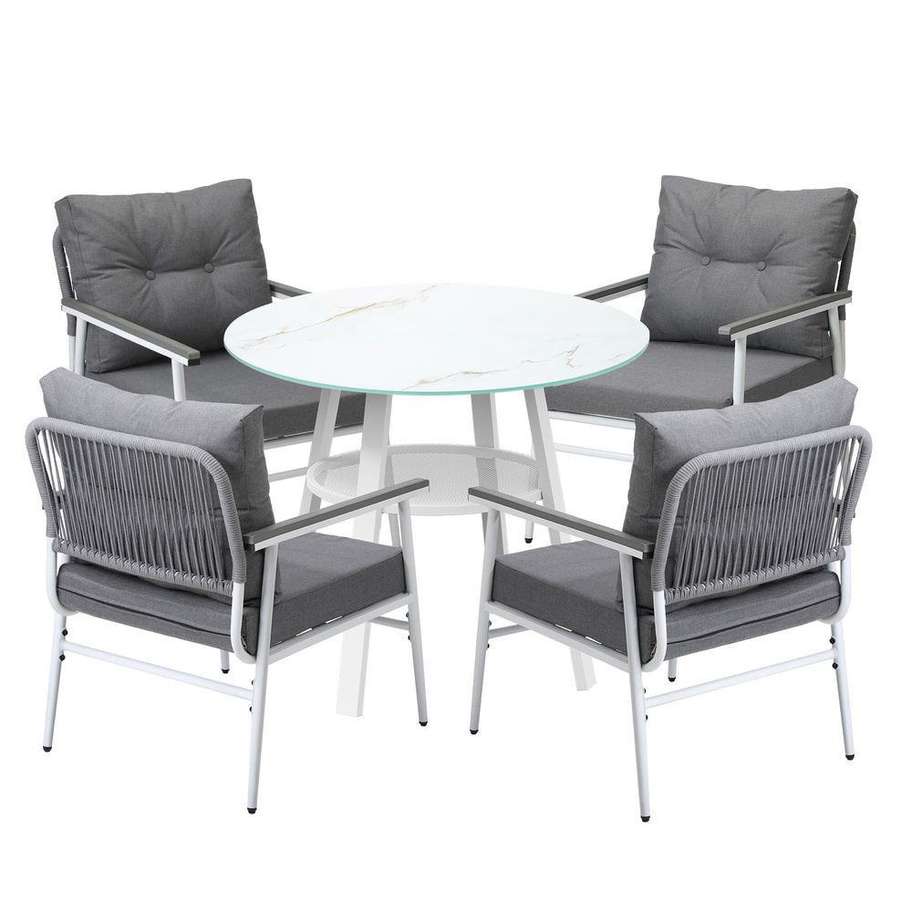 Livsip Outdoor Dining Setting 4 Seater Tempered Glass Table-Outdoor Dining Set-PEROZ Accessories