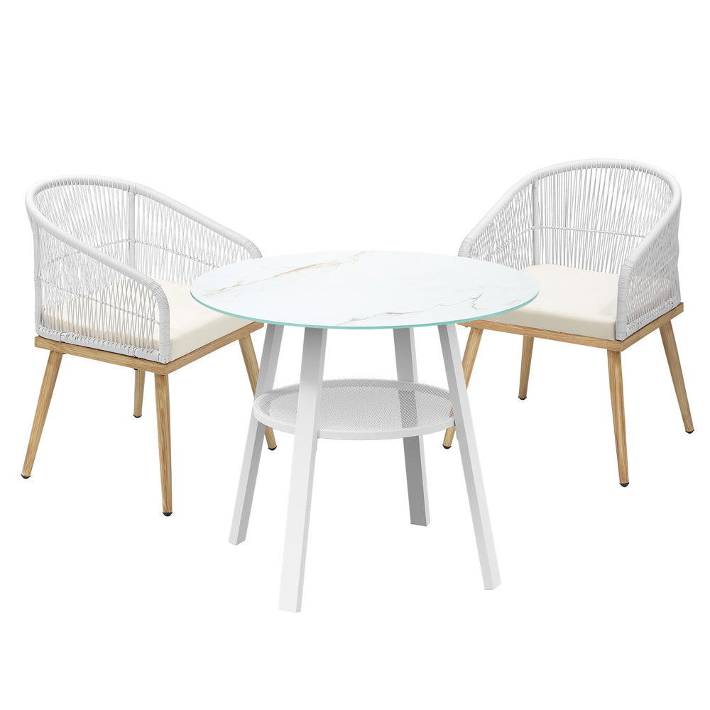 Livsip 3PCS Outdoor Dining Setting Table w/Storage Shelf-Outdoor Dining Set-PEROZ Accessories