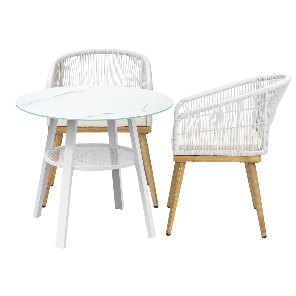 Livsip 3PCS Outdoor Dining Setting Table w/Storage Shelf-Outdoor Dining Set-PEROZ Accessories