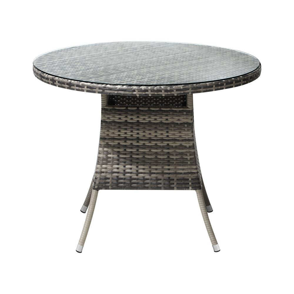 Livsip 90CM Outdoor Dining Table Round Rattan Glass Table Patio Furniture Grey-Outdoor Dining Sets-PEROZ Accessories