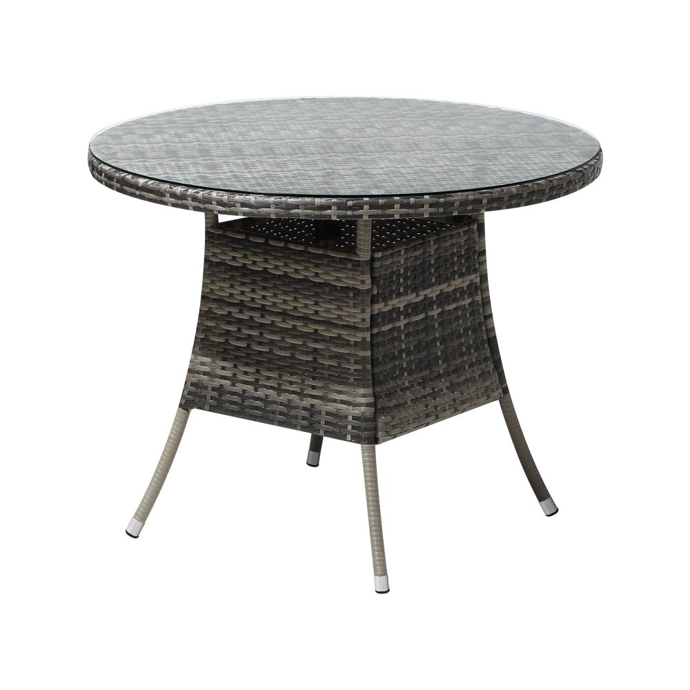 Livsip 90CM Outdoor Dining Table Round Rattan Glass Table Patio Furniture Grey-Outdoor Dining Sets-PEROZ Accessories