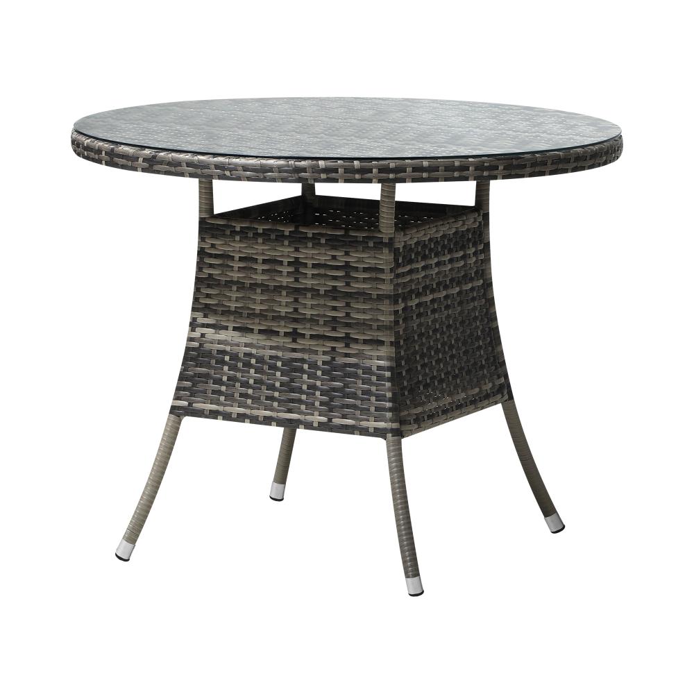 Livsip 90CM Outdoor Dining Table Round Rattan Glass Table Patio Furniture Grey-Outdoor Dining Sets-PEROZ Accessories