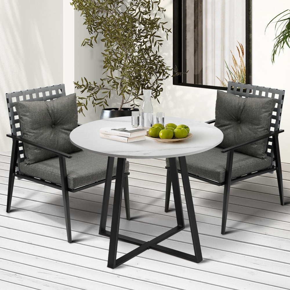 Livsip Outdoor Dining Set 2 Seater Marble Table Rattan Armchair-Outdoor Dining Set-PEROZ Accessories