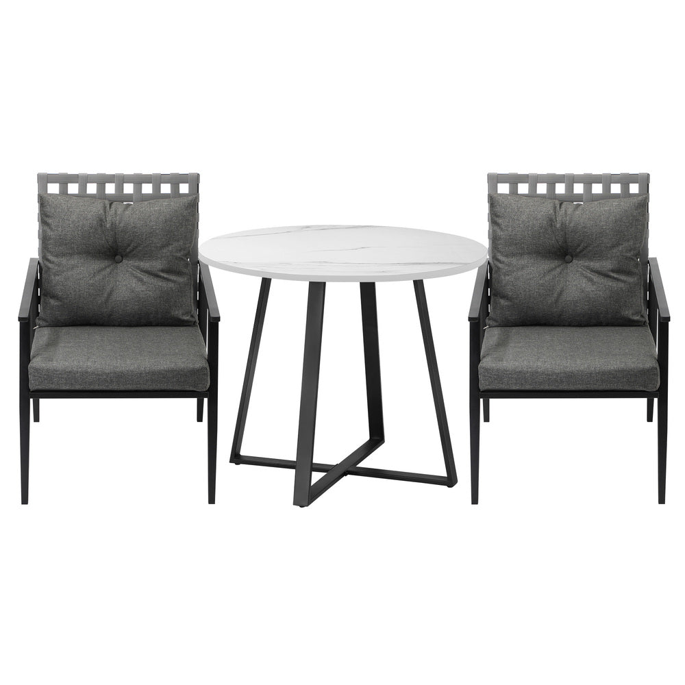 Livsip Outdoor Dining Set 2 Seater Marble Table Rattan Armchair-Outdoor Dining Set-PEROZ Accessories