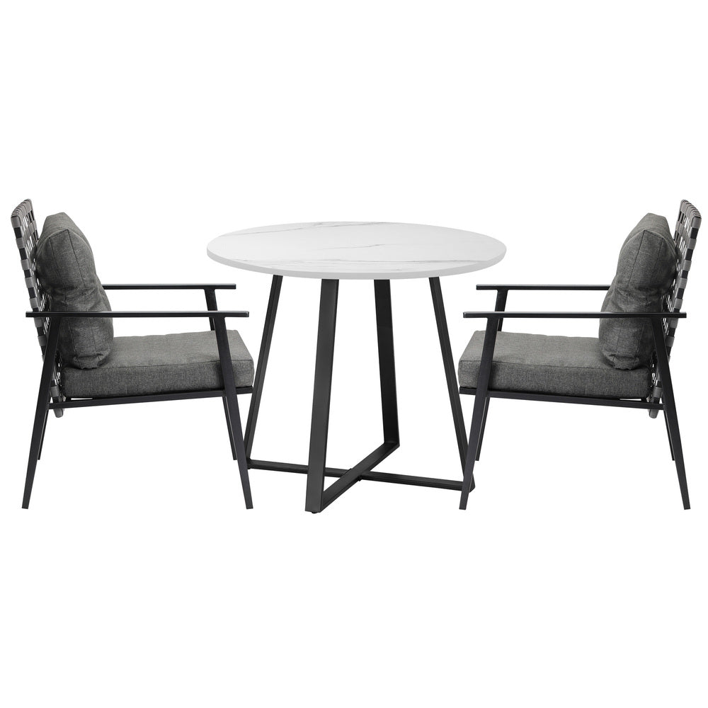 Livsip Outdoor Dining Set 2 Seater Marble Table Rattan Armchair-Outdoor Dining Set-PEROZ Accessories