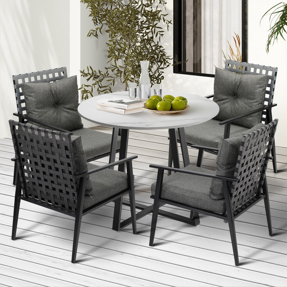 Livsip Outdoor Dining Set 4 Seater Marble Table Rattan Armchair-Outdoor Dining Set-PEROZ Accessories