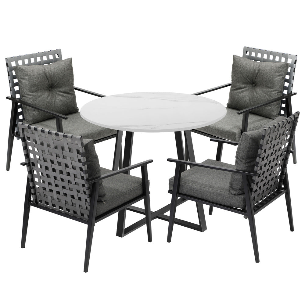 Livsip Outdoor Dining Set 4 Seater Marble Table Rattan Armchair-Outdoor Dining Set-PEROZ Accessories