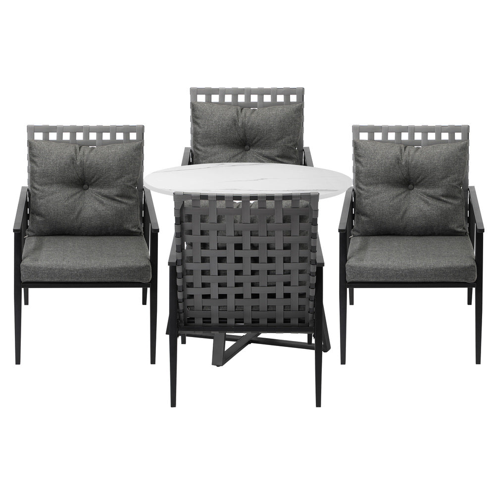 Livsip Outdoor Dining Set 4 Seater Marble Table Rattan Armchair-Outdoor Dining Set-PEROZ Accessories
