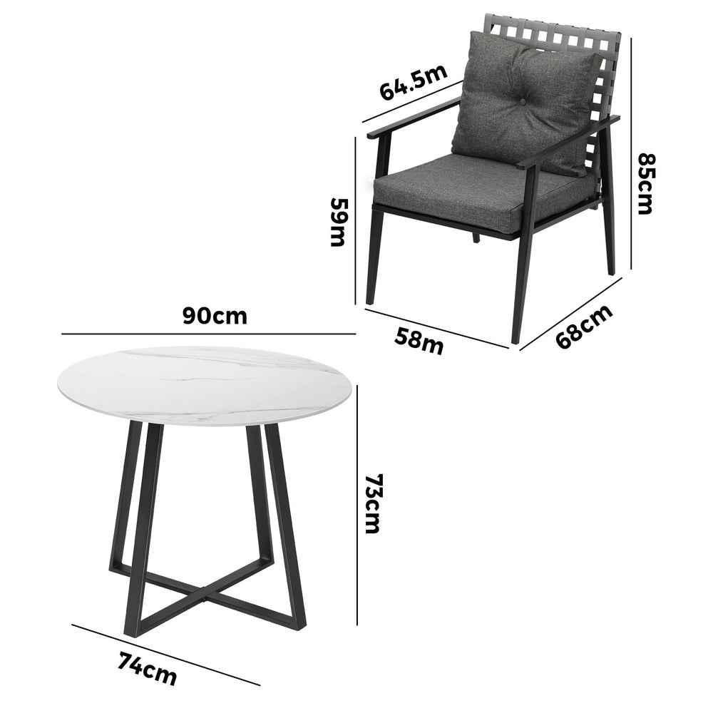 Livsip Outdoor Dining Set 4 Seater Marble Table Rattan Armchair-Outdoor Dining Set-PEROZ Accessories