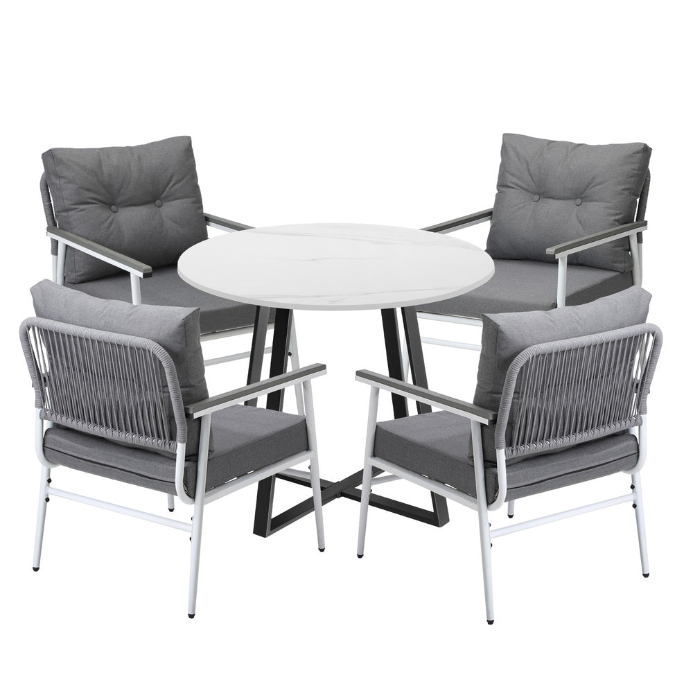 Livsip Outdoor Dining Set 4 Seater Marble Table-Outdoor Dining Set-PEROZ Accessories