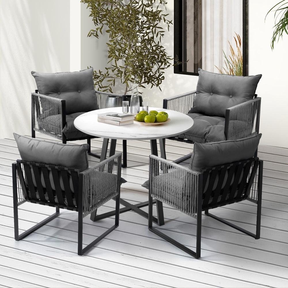 Livsip 5PCS Outdoor Dining Set Round Table and Chairs with Cushions-Outdoor Dining Set-PEROZ Accessories