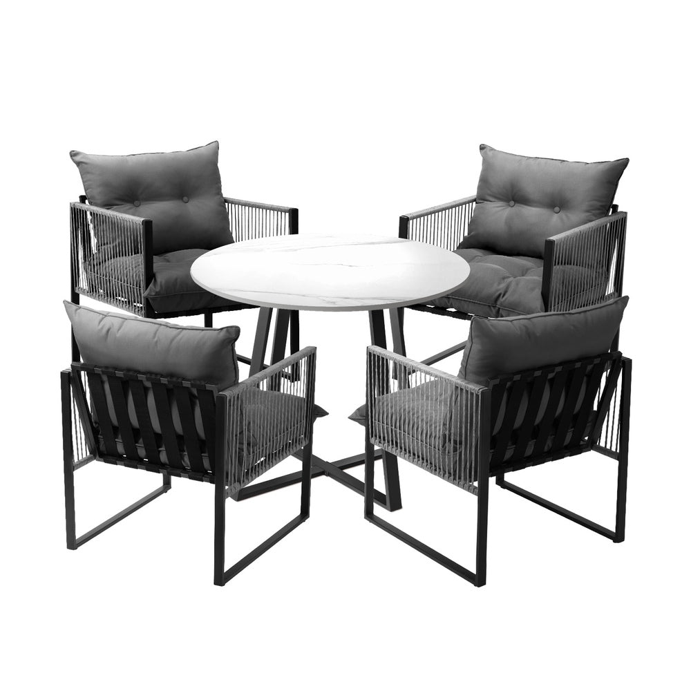 Livsip 5PCS Outdoor Dining Set Round Table and Chairs with Cushions-Outdoor Dining Set-PEROZ Accessories
