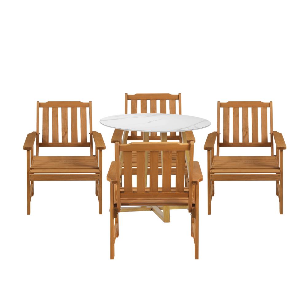 Livsip Outdoor Patio Set Solid Wood Chair&Table 5PC-Outdoor Dining Sets-PEROZ Accessories