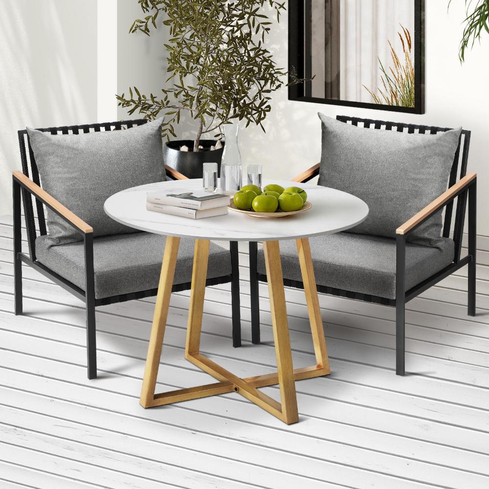 Livsip 3 Piece Outdoor Dining Setting Sintered Stone Table Patio Furniture Set-Outdoor Dining Sets-PEROZ Accessories