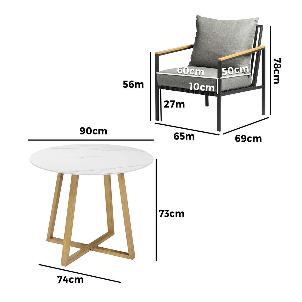 Livsip 3 Piece Outdoor Dining Setting Sintered Stone Table Patio Furniture Set-Outdoor Dining Sets-PEROZ Accessories