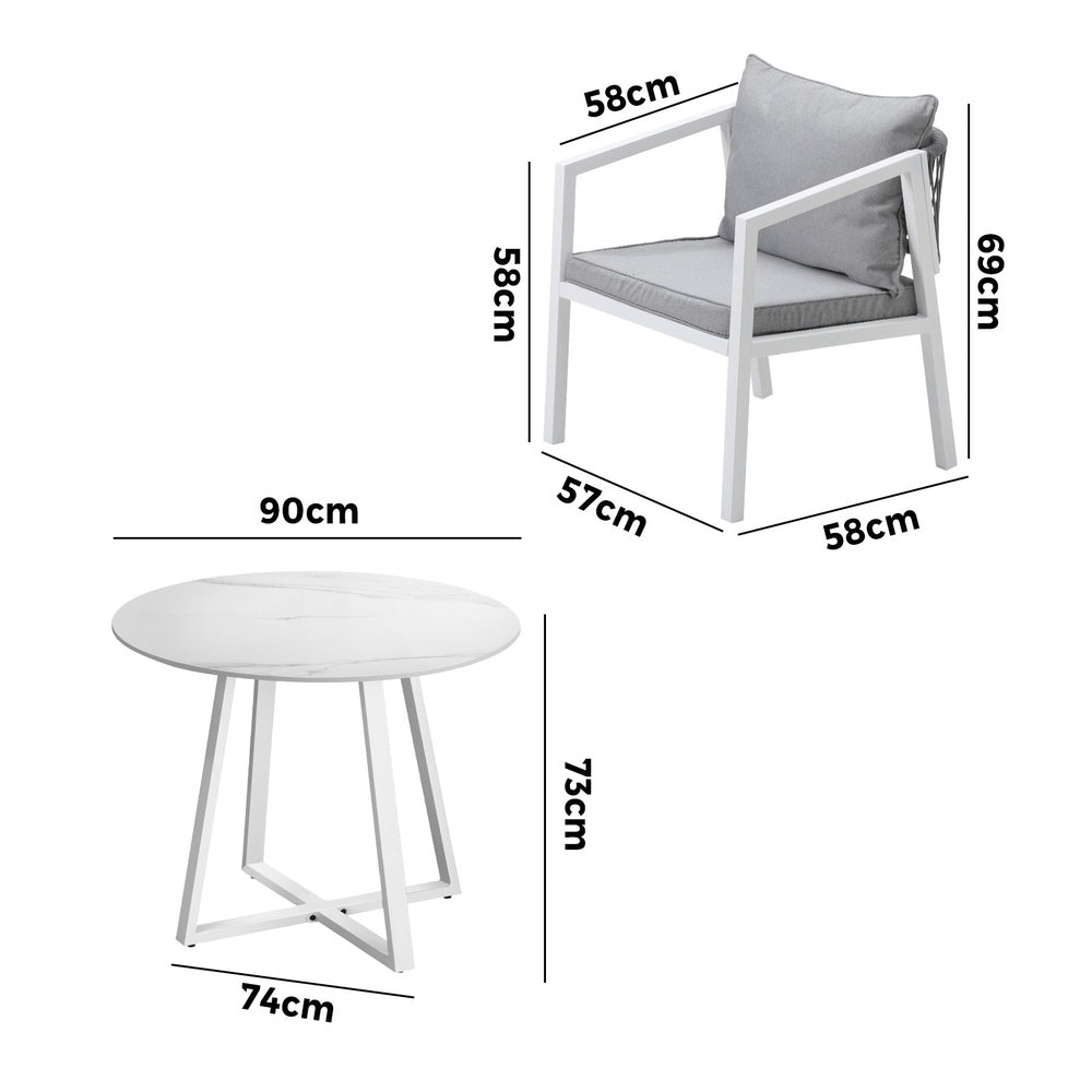 Livsip Outdoor Dining Set Bistro Setting 3PCS White-Outdoor Dining Set-PEROZ Accessories