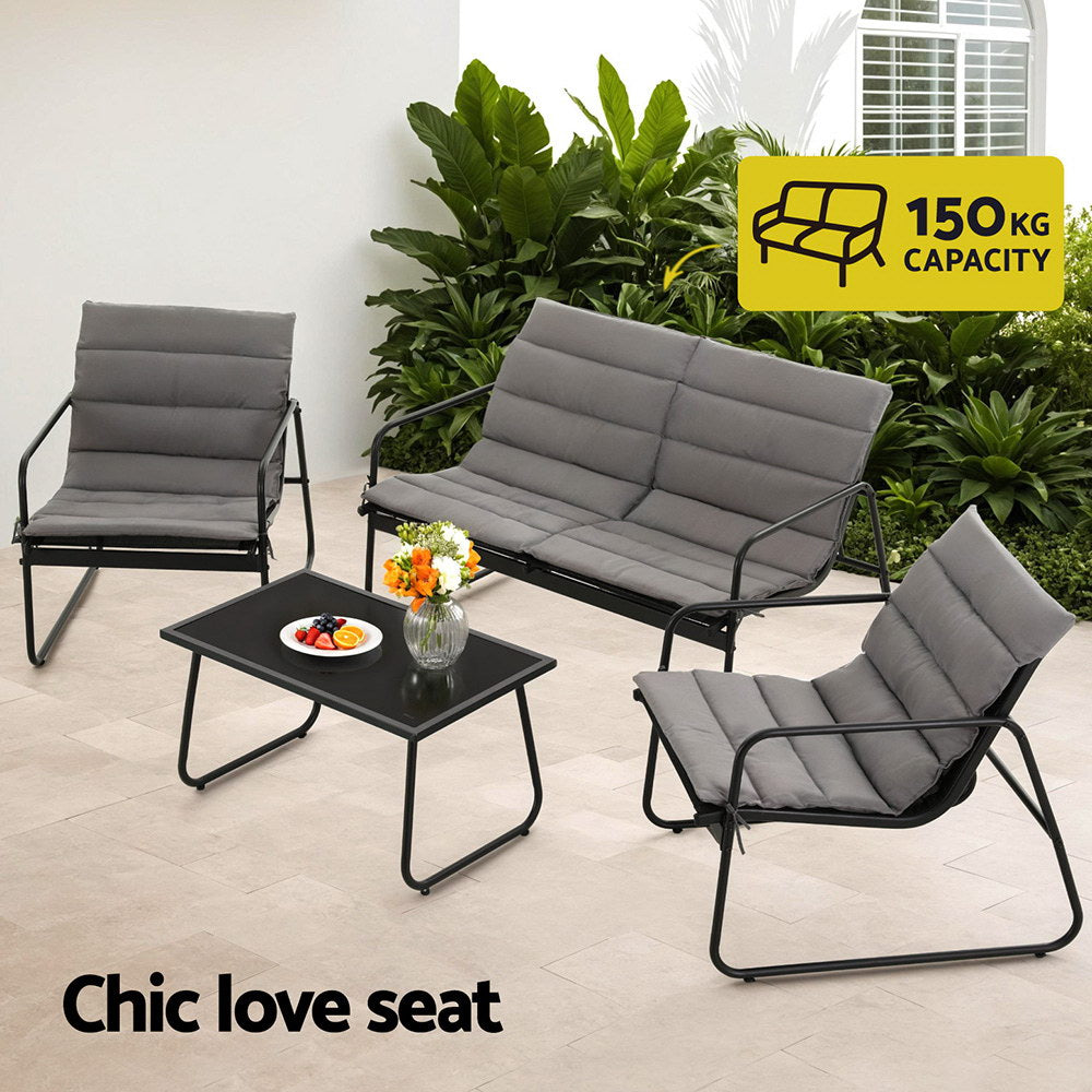 Gardeon 4PCS Outdoor Sofa Set Table and Chairs Cushion textilene Patio Furniture-Furniture > Outdoor > Outdoor Sofas & Lounge Sets-PEROZ Accessories