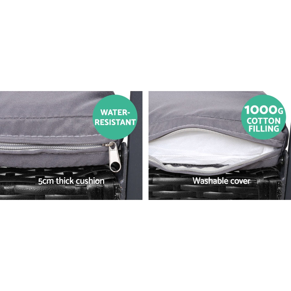 Gardeon 4 PCS Outdoor Sofa Set Rattan Furniture Glass Top Table Chairs Black-Outdoor Furniture Sets-PEROZ Accessories