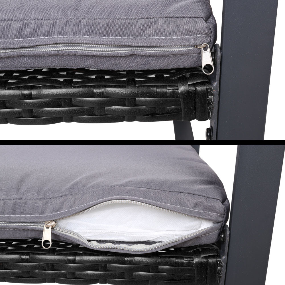 Gardeon 4 PCS Outdoor Sofa Set Rattan Furniture Glass Top Table Chairs Black-Outdoor Furniture Sets-PEROZ Accessories