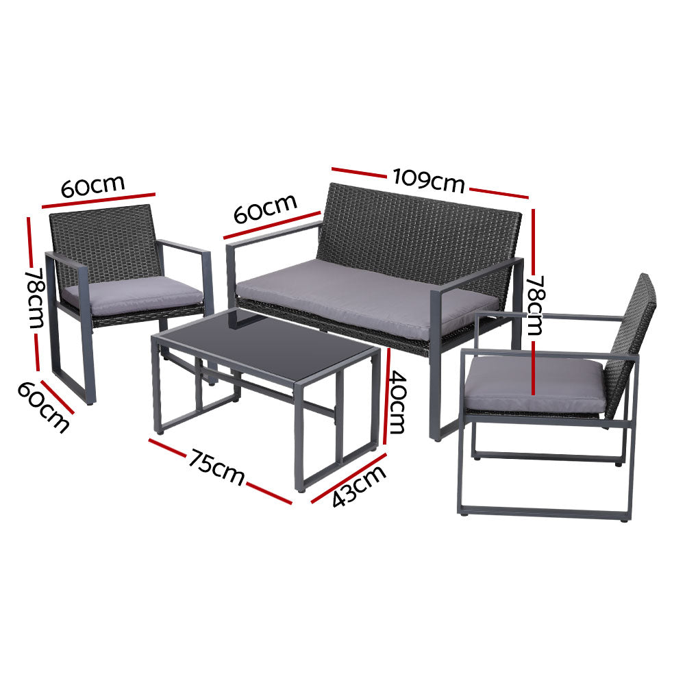Gardeon 4 PCS Outdoor Sofa Set Rattan Furniture with Storage Cover Chairs Black-Outdoor Furniture Sets-PEROZ Accessories