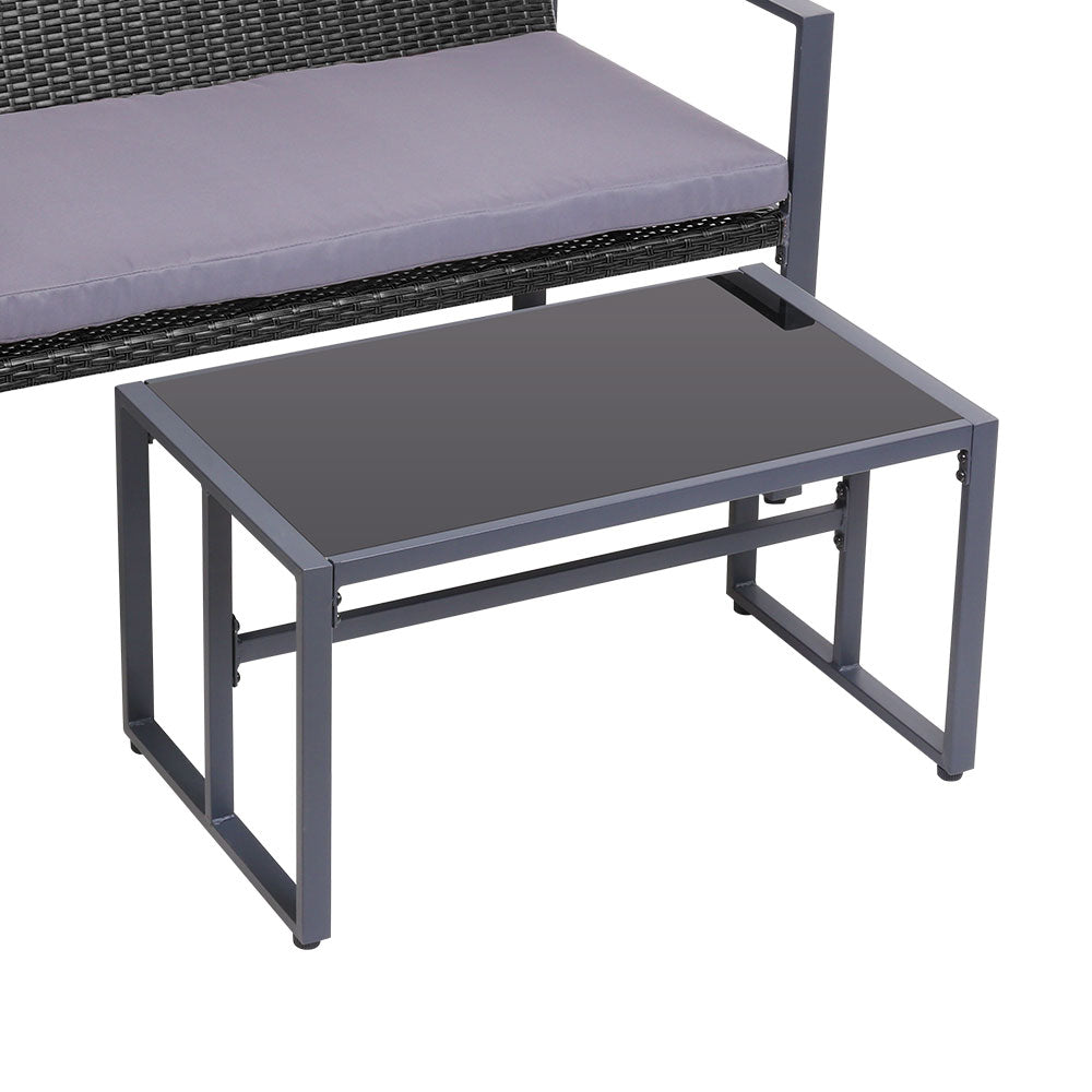 Gardeon 4 PCS Outdoor Sofa Set Rattan Furniture with Storage Cover Chairs Black-Outdoor Furniture Sets-PEROZ Accessories