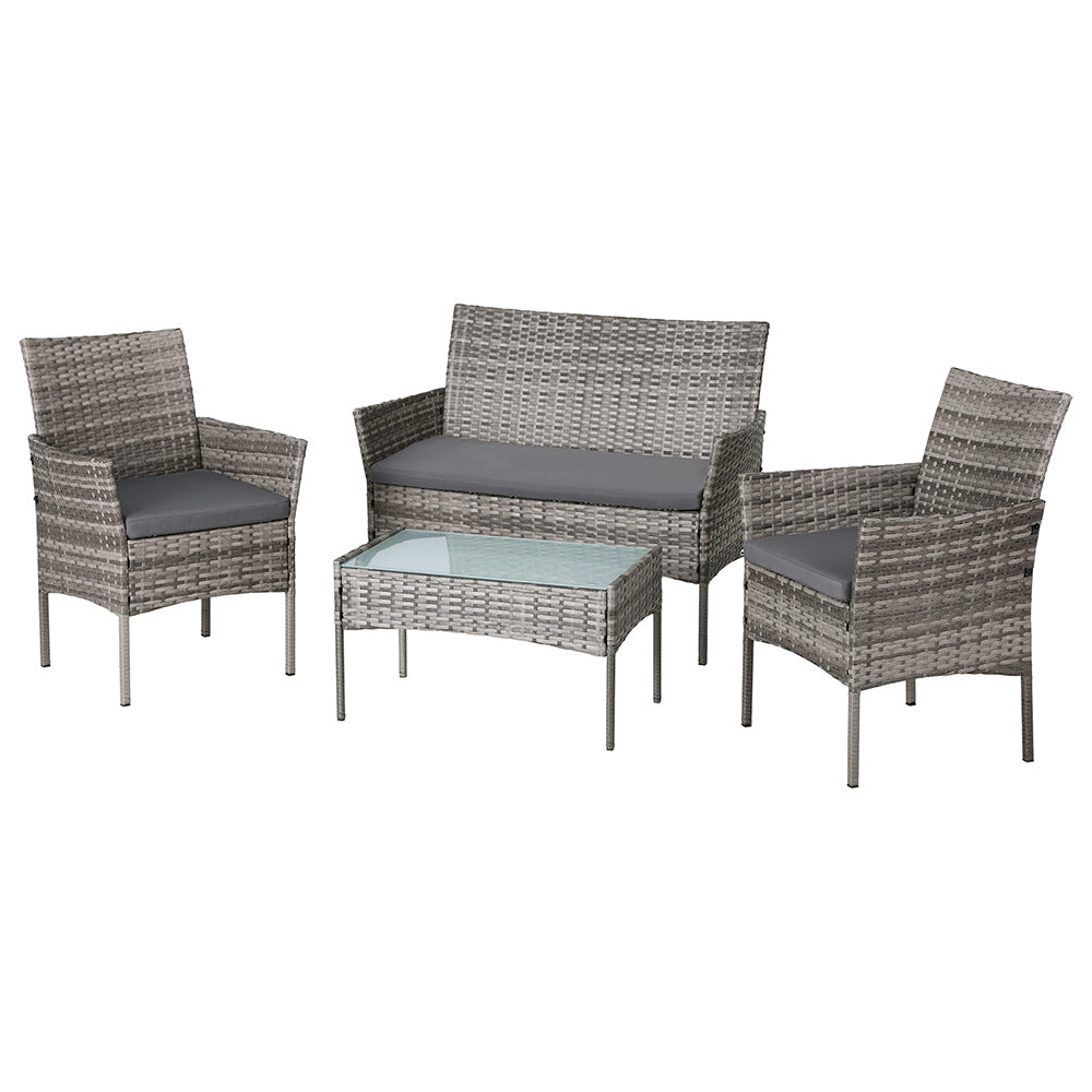 Gardeon 4 Seater Outdoor Sofa Set Wicker Setting Table Chair Furniture Grey-Furniture > Outdoor-PEROZ Accessories