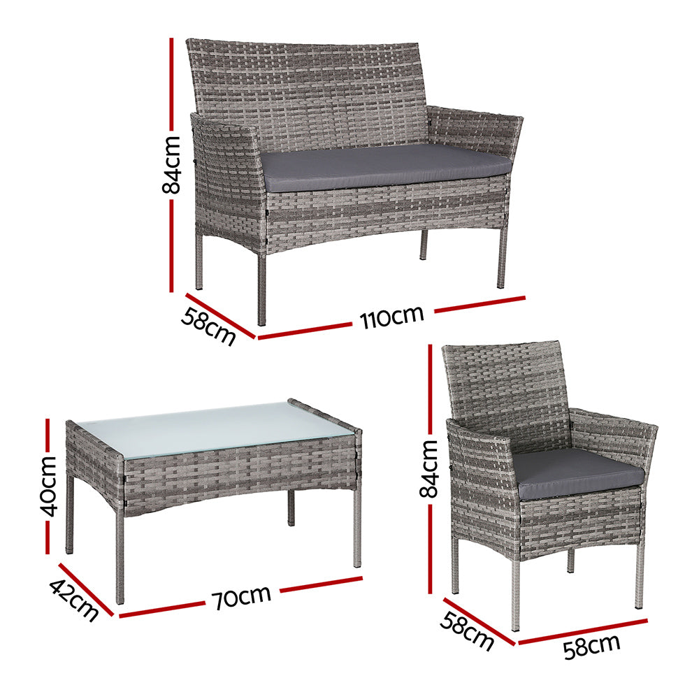 Gardeon 4 Seater Outdoor Sofa Set Wicker Setting Table Chair Furniture Grey-Furniture > Outdoor-PEROZ Accessories
