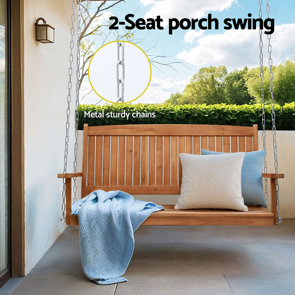 Gardeon Porch Swing Chair With Chain Outdoor Furniture Wooden Bench 2 Seater-Furniture > Outdoor > Outdoor Chairs-PEROZ Accessories