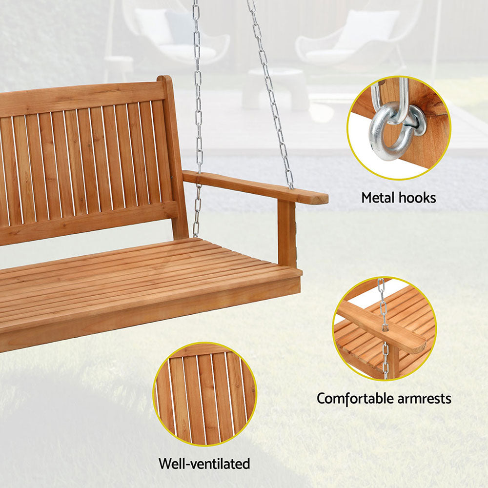 Gardeon Porch Swing Chair With Chain Outdoor Furniture Wooden Bench 2 Seater-Furniture > Outdoor > Outdoor Chairs-PEROZ Accessories