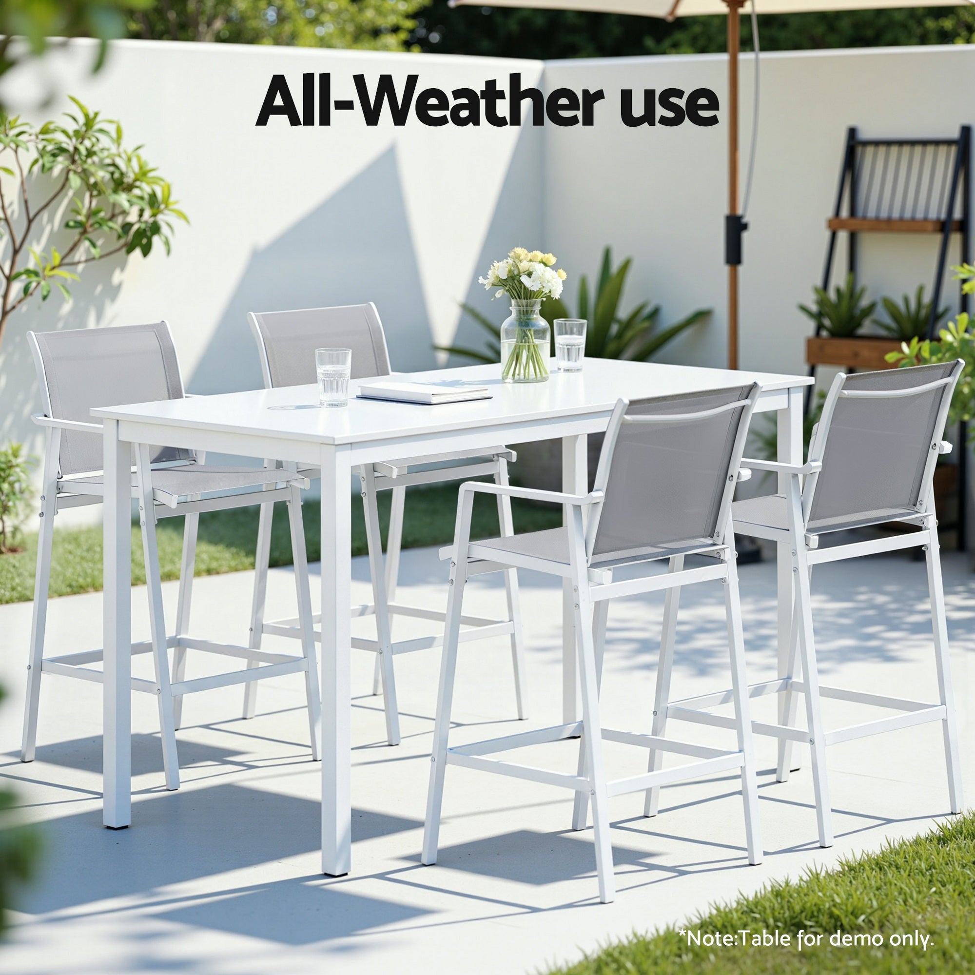 Gardeon 2PC Outdoor Bar Stools Dining Chairs Patio Furniture Garden Steel Textilene White-Furniture > Bar Stools & Chairs > Table & Bar Stools-PEROZ Accessories